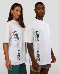 Duo wearing Nothing Is Impossible FLXCotton Oversized Tee - White-Vital Green | Model:Both | Size:Duo | Thumbnail Index: 0