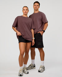 Duo wearing Offset Heavyweight Unisex Oversized Tee - Cocoa Powder-Cocoa Powder | Model:Both | Size:Duo | Thumbnail Index: 0