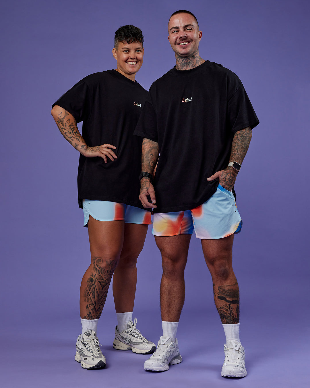Duo wearing Our Journey Heavyweight Oversized Tee - Black-Rainbow | Model:Both | Size:Duo - view 9