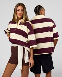 Duo wearing Oversized Rugby Polo - Off White-Cherry| Model:Both | Size:Duo | Thumbnail Index: 1