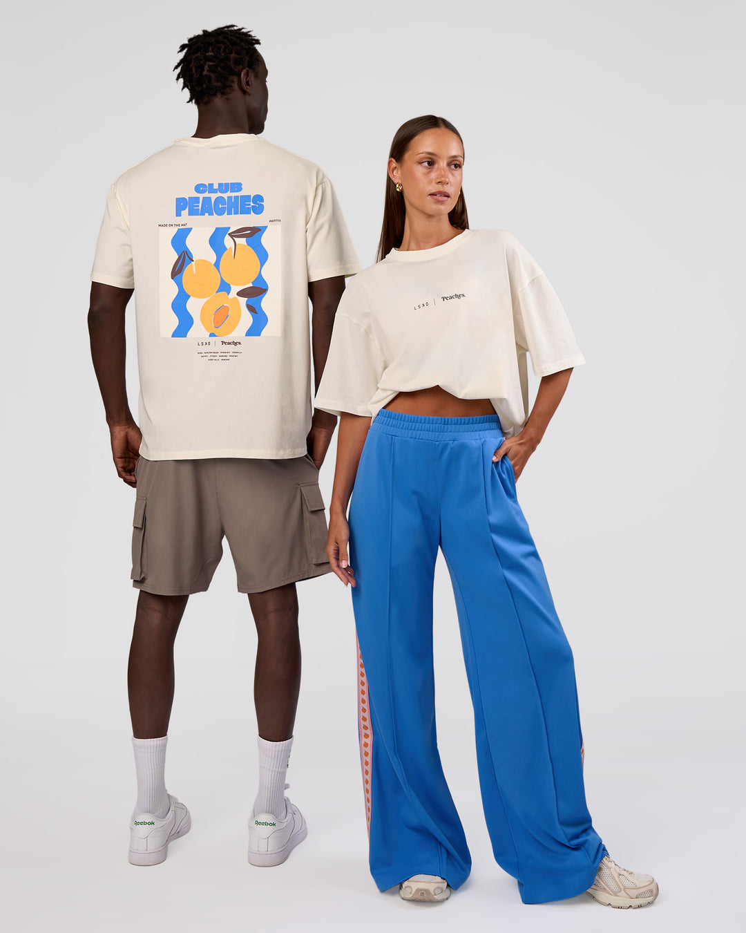 Duo wearing Peaches x LSKD Collection FLXCotton Oversize Tee - Off White | Model:Both | Size:Duo - view 12