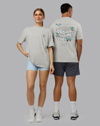 Duo wearing Perspective FLXCotton Oversized Tee - Digital Mist-White | Model:Both | Size:Duo | Thumbnail Index: 0