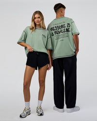 Duo wearing Pressure is Privilege Oversized Tee - Iceberg Green-Black | Model:Both | Size:Duo | Thumbnail Index: 0
