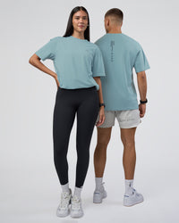 Duo wearing Research Department FLXCotton Oversized Tee - Smoke Blue | Model:Both | Size:Duo | Thumbnail Index: 0
