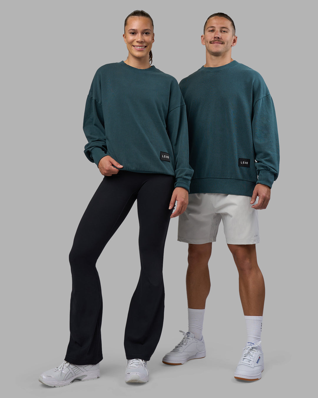Duo wearing Segmented Oversized Sweater - Abyssal | Model:Both | Size:Duo - view 1