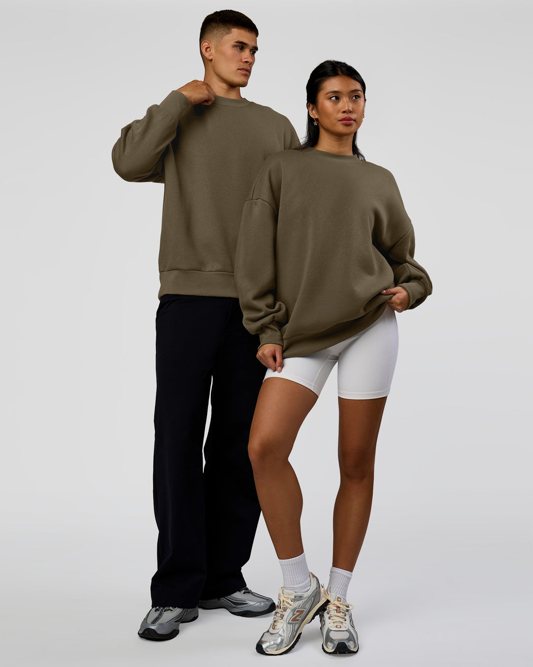 Duo wearing Shadow Mode Oversized Sweater - Walnut Grey | Model:Both | Size:Duo - view 1