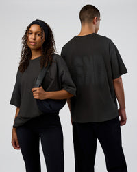 Duo wearing Spray Heavyweight Unisex Oversized Tee - Charcoal Washed | Model:Both | Size:Duo | Thumbnail Index: 0