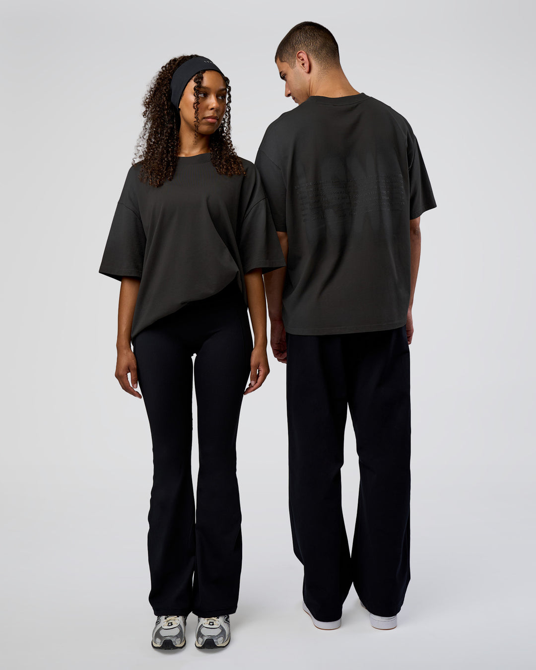 Duo wearing Spray Heavyweight Unisex Oversized Tee - Charcoal Washed | Model:Both | Size:Duo - view 11