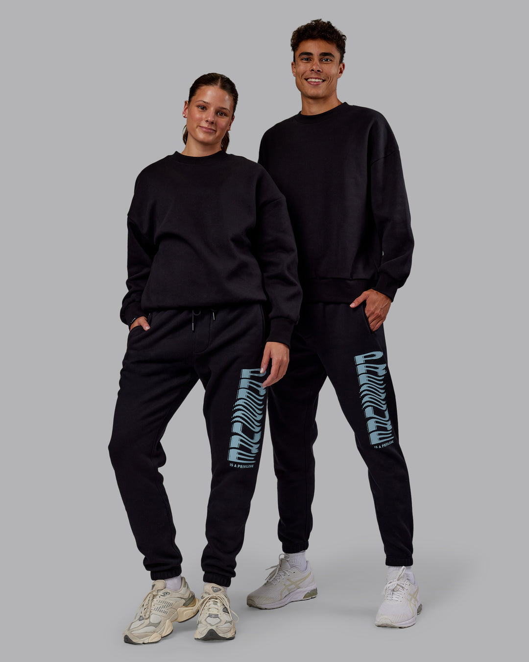 Duo wearing Static Track Pant - Black-Skyride | Model:Both | Size:Duo - view 4