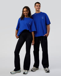 Duo wearing Sticker Heavyweight Oversized Tee - Electric Indigo-Baltic Sea | Model:Both | Size:Duo | Thumbnail Index: 0