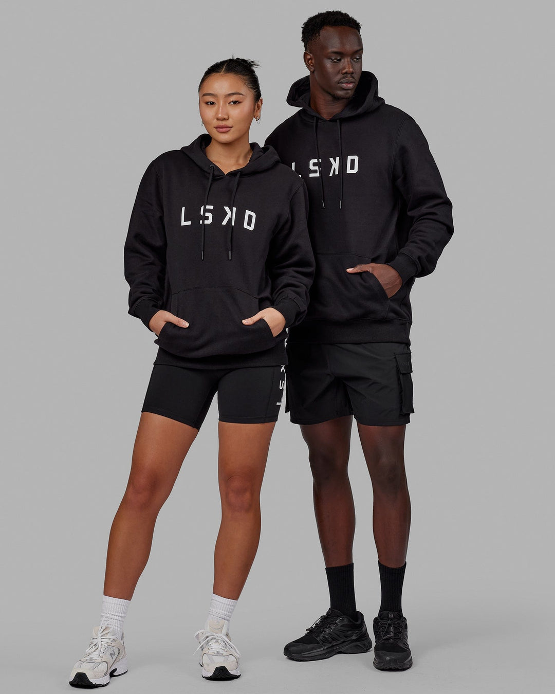 Duo wearing Structure Hoodie - Black-White - view 1
