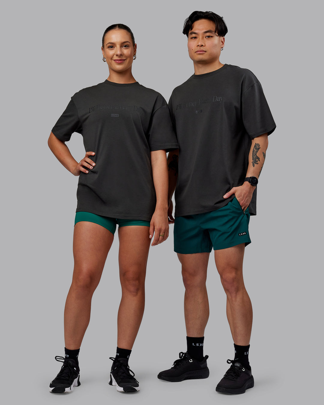 Duo wearing Unisex 1% Better FLXCotton Tee Oversize - Pirate Black-Black - view 1