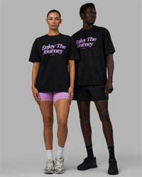 Duo wearing Unisex Enjoy The Journey FLXCotton Tee Oversize - Black-Light Violet | Thumbnail Index: 0