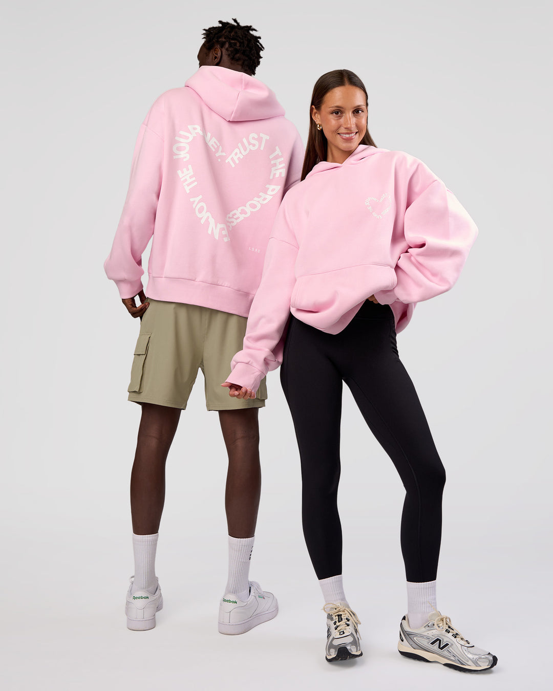 Duo wearing Unisex Love The Process Oversize Hoodie - Marshmallow-White | Model:Both | Size:Duo - view 1