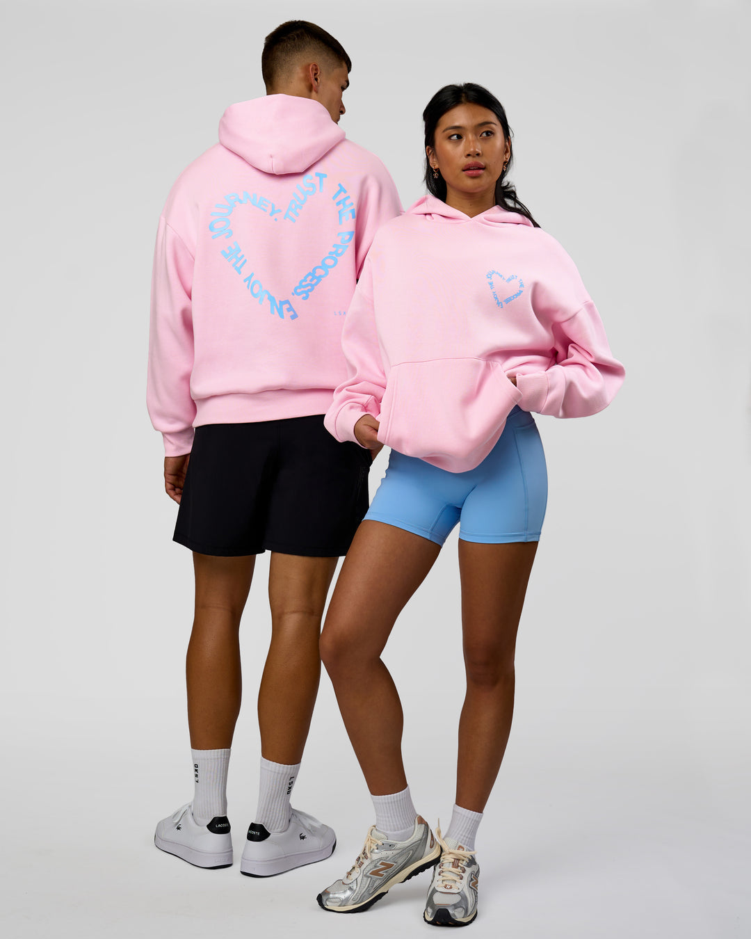 Duo wearing Unisex Love The Process Oversize Hoodie - Marshmallow-Open Air | Model:Both | Size:Duo - view 1