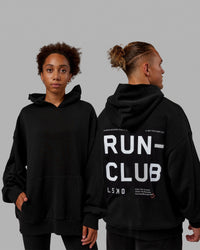 Duo wearing Unisex Love The Run Hoodie Oversize - Black-White | Thumbnail Index: 0