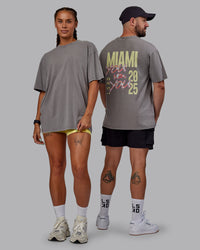 Duo wearing Unisex Miami25 Washed FLXCotton Tee Oversize - Storm Front-Lemon Fizz | Thumbnail Index: 0