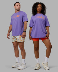 Duo wearing Unisex Motion FLXCotton Tee Oversize - Dahlia Purple-Vibrant Orange | Thumbnail Index: 0