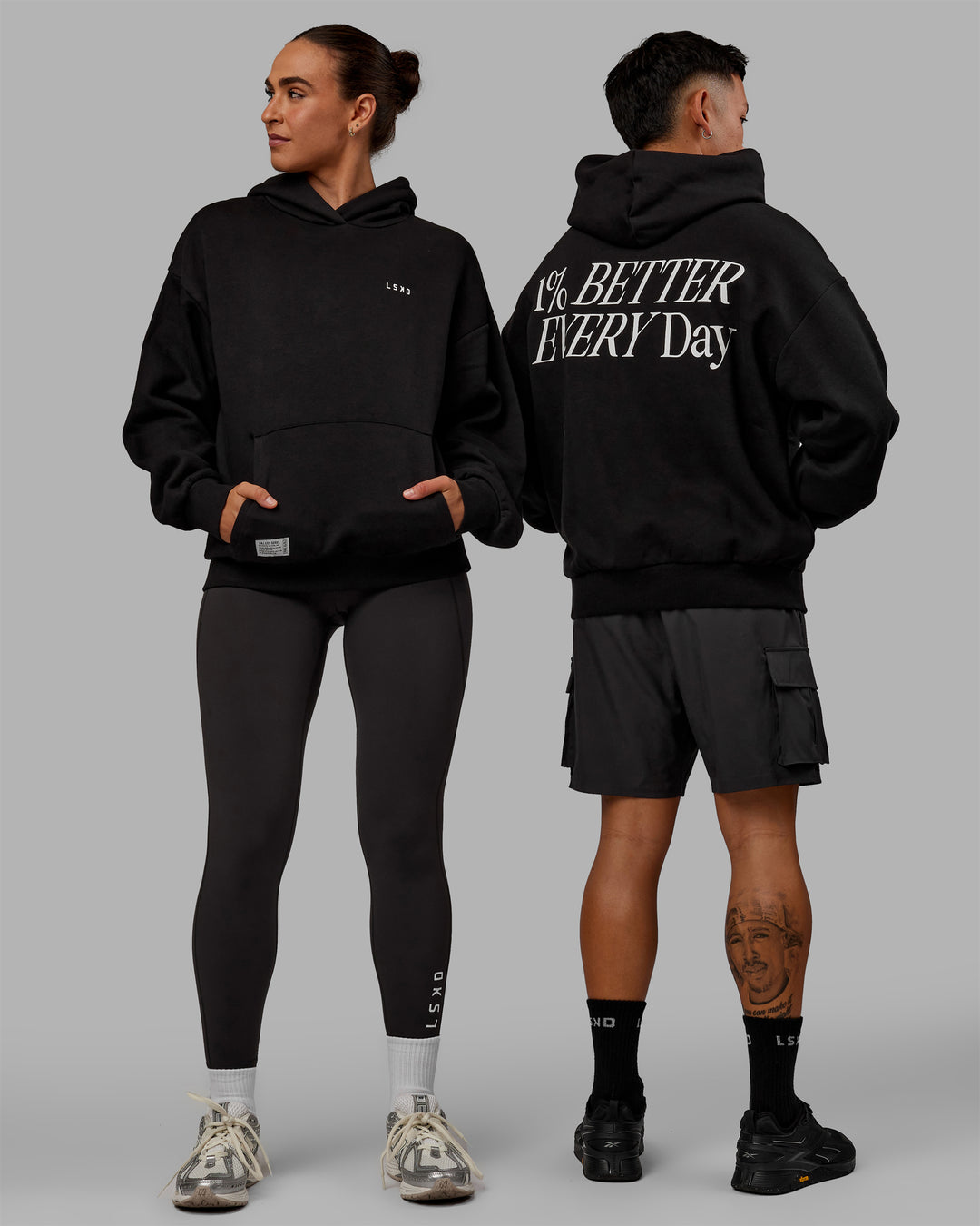 Duo wearing Unisex VS6 Hoodie Oversize - Black-White - view 1