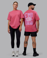 Duo wearing Unisex Washed Empower Tee Oversize - Berry Pink-Pastel Orchid | Thumbnail Index: 1