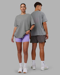 Duo wearing Pressure Washed Heavyweight Oversize Tee - Grey-Bubblegum | Model:Both | Size:Duo | Thumbnail Index: 0