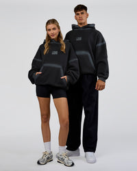 Duo wearing Urban Blur Unisex Oversized Hoodie - Black-Dark Storm | Model:Both | Size:Duo | Thumbnail Index: 0