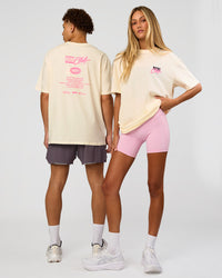 Duo wearing Values Run Club FLXCotton Tee - Off White-Candy Pink | Model:Both | Size:Duo | Thumbnail Index: 0