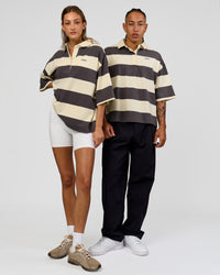 Duo wearing Oversized Rugby Polo - Off White-Grey| Model:Both | Size:Duo | Thumbnail Index: 7