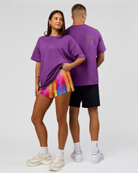 Duo wearing Pride Sticker Boxy Tee - Fresh Purple | Model:Bianca | Size:XS | Model:Albert | Size:M | Thumbnail Index: 0