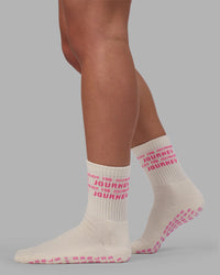 Enjoy the Journey Pilates Grip Socks - Off White-Ultra Pink | Thumbnail Index: 1