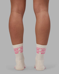 Enjoy the Journey Pilates Grip Socks - Off White-Ultra Pink | Thumbnail Index: 5