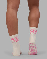 Enjoy the Journey Pilates Grip Socks - Off White-Ultra Pink | Thumbnail Index: 3