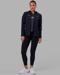 Woman wearing Fitstop Womens Functional Training Jacket - Black | Thumbnail Index: 2