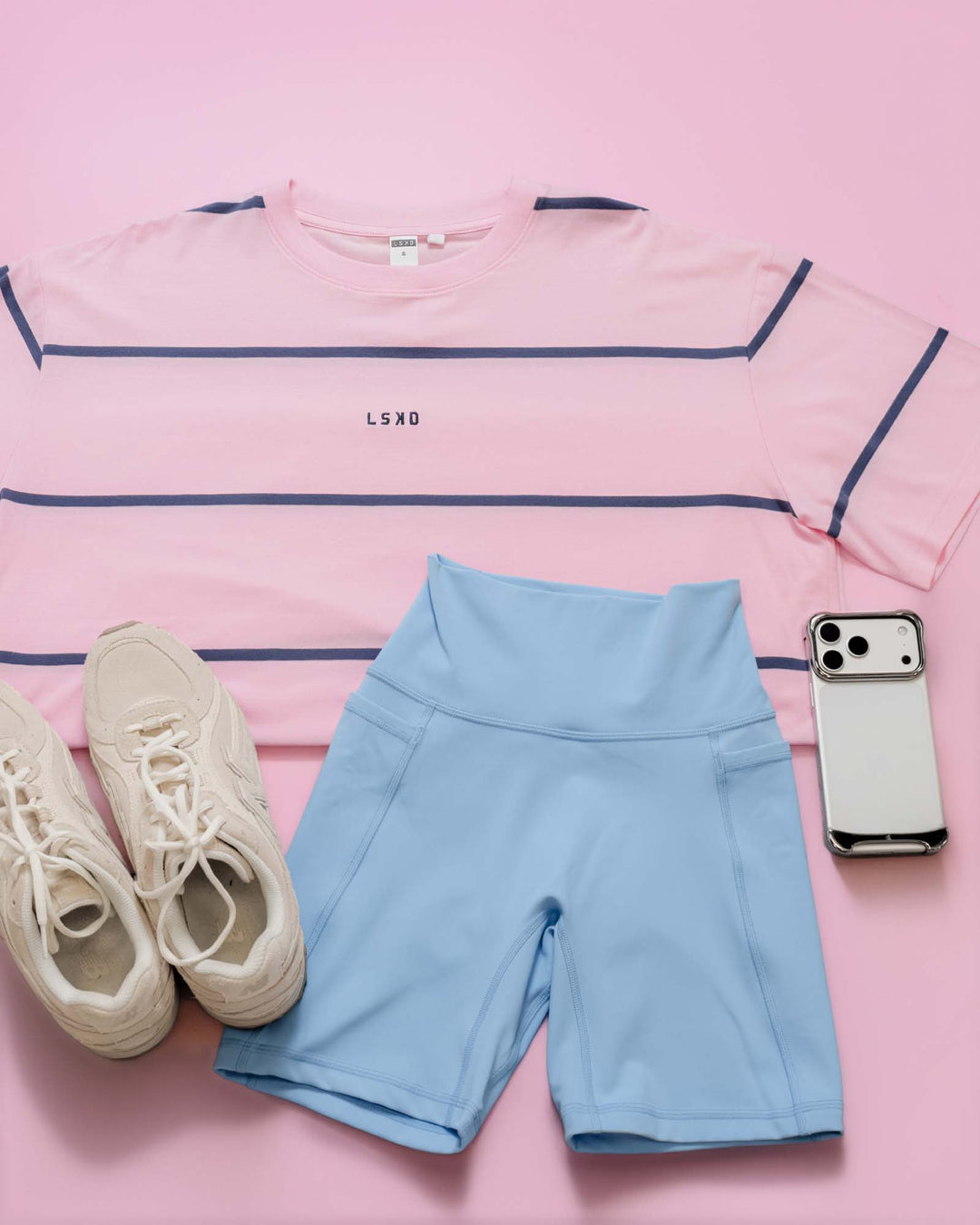 Woman wearing Go-To Stripe FLXCotton Oversized Tee - Marshmallow-Nightshadow - view 3