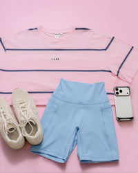 Woman wearing Go-To Stripe FLXCotton Oversized Tee - Marshmallow-Nightshadow | Thumbnail Index: 2