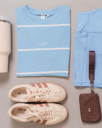 Woman wearing Go-To Stripe FLXCotton Oversized Tee - Open Air-White | Thumbnail Index: 1
