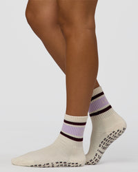 Flow Pilates Grip Socks - Off White-Pale Lilac | Thumbnail Index: 0