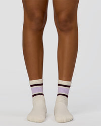 Flow Pilates Grip Socks - Off White-Pale Lilac | Thumbnail Index: 2