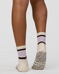Flow Pilates Grip Socks - Off White-Pale Lilac | Thumbnail Index: 1