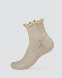 Frill Quarter Sock - Ivory | Thumbnail Index: 0