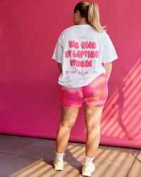 Woman wearing BCAM Go-To FLXCotton Oversized Tee - White-Ultra Pink | Size:L | Thumbnail Index: 4