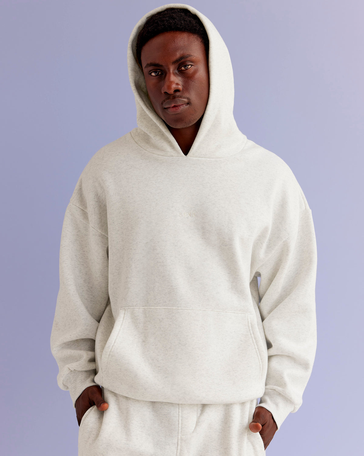 Man wearing Base Oversized Hoodie - Silver Marl | Model:Paabio | Size:L