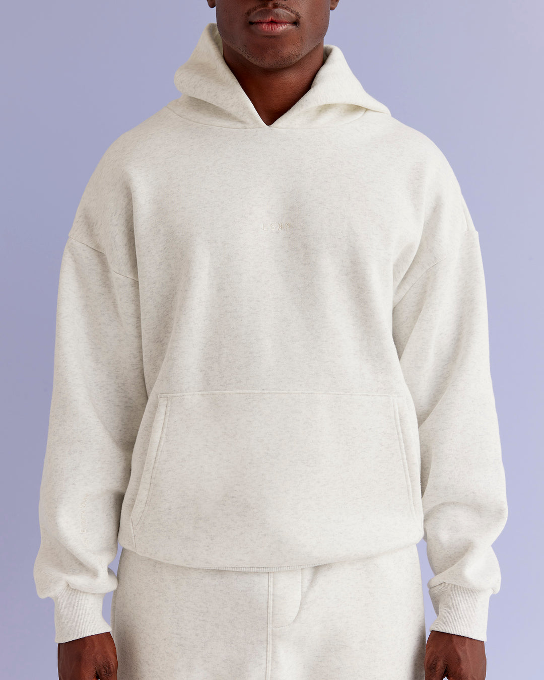 Man wearing Base Oversized Hoodie - Silver Marl | Model:Paabio | Size:L - view 3