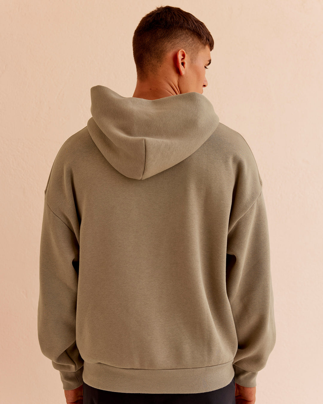 Man wearing Base Oversized Hoodie - Taupe Ash | Model:Jackson | Size:L - view 6