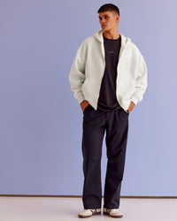 Man wearing Base Zip Through Oversized Hoodie - Silver Marl | Model:Jackson | Size:L | Thumbnail Index: 4