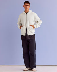 Man wearing Base Zip Through Oversized Hoodie - Silver Marl | Model:Jackson | Size:L | Thumbnail Index: 6