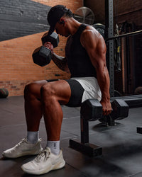 Man wearing BaseTech 8" Shorts - Black | Model:Paris | Size:L | Thumbnail Index: 3