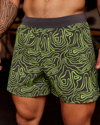 Man wearing Functional Training 5" Short - Friction Print Hyper Green | Model:Hiko | Size:L | Thumbnail Index: 2