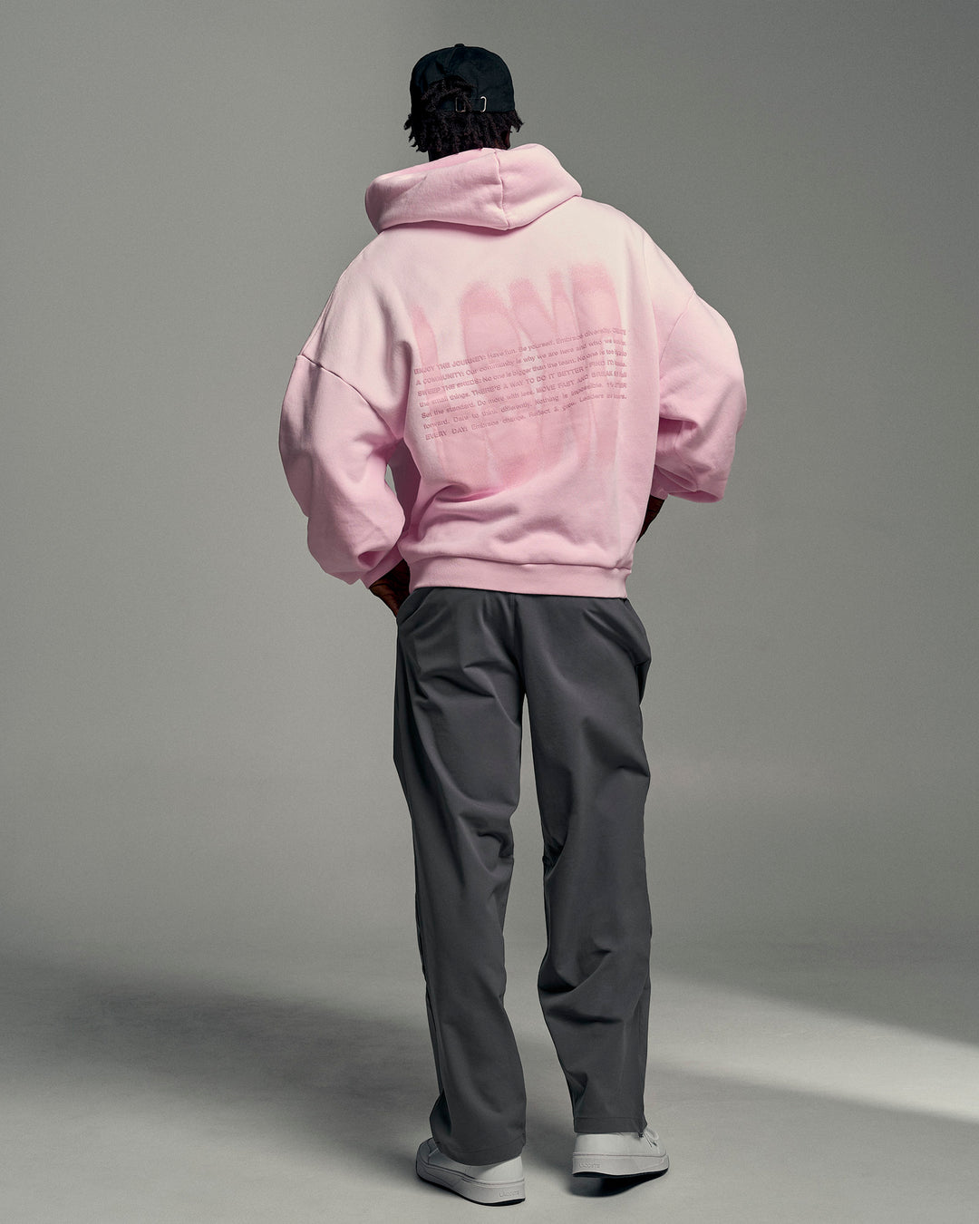 Man wearing Memory In Motion Ultra Heavyweight Washed Hoodie - Marshmallow Washed | Model:Okello | Size:L - view 15