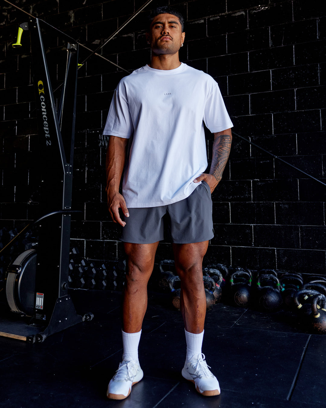 Man wearing Base FLXCotton Tee Oversized - White | Model:Xav | Size:L - view 4